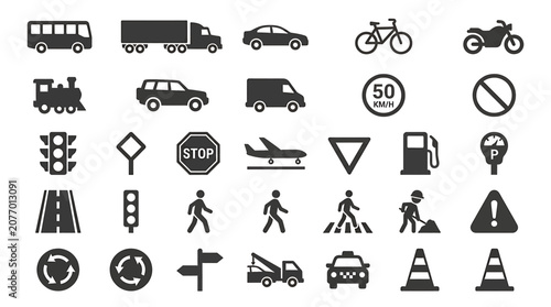 Bild auf Leinwand Set of transportation and traffic icons