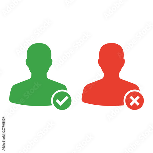 Fényképezés Green and red approval and disapproval silhouette icons