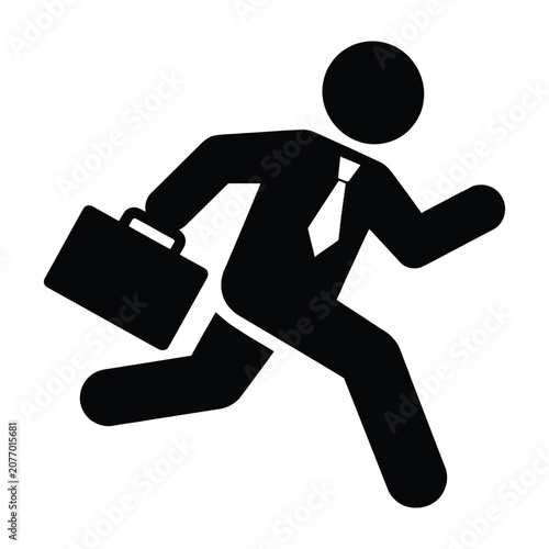 Tableau sur toile Simple black silhouette icon of a businessman in a suit running with a briefcase
