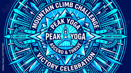 Peak Yoga Mountain Climb Challenge Victory Celebration Design