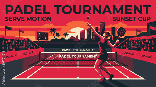 Padel Tournament Serve Motion Sunset Cup Vibrant Illustration