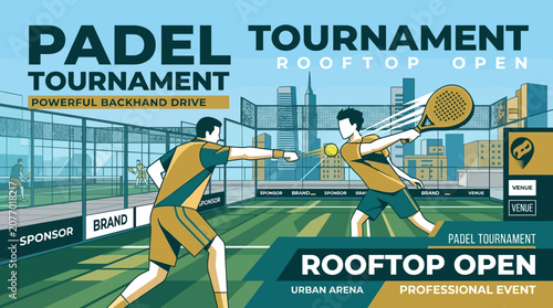 Padel Tournament Rooftop Open Urban Arena Professional Event Banner Design