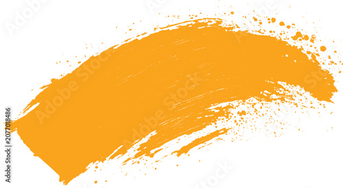 Artistic yellow paint smudge vector graphic element. Textured yellow gouache brush smear on white.
