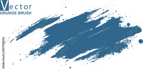 Blue grunge paintbrush stroke isolated on white backdrop. Textured blue gouache brush smear on white.