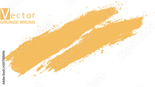 Artistic yellow paint smudge vector graphic element. Textured yellow gouache brush smear on white.
