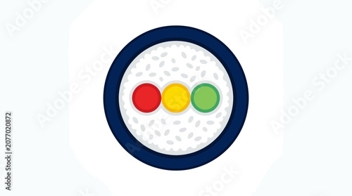 Minimalist Sushi Roll Illustration with Red, Yellow, and Green Fillings on White Background. Japanese Maki Icon Concept.