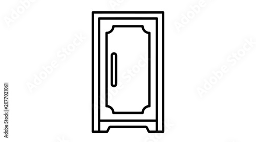 Simple Wardrobe Cabinet Locker Icon Line Art. Minimalist Outline Drawing of a Storage Unit for Home or Office.