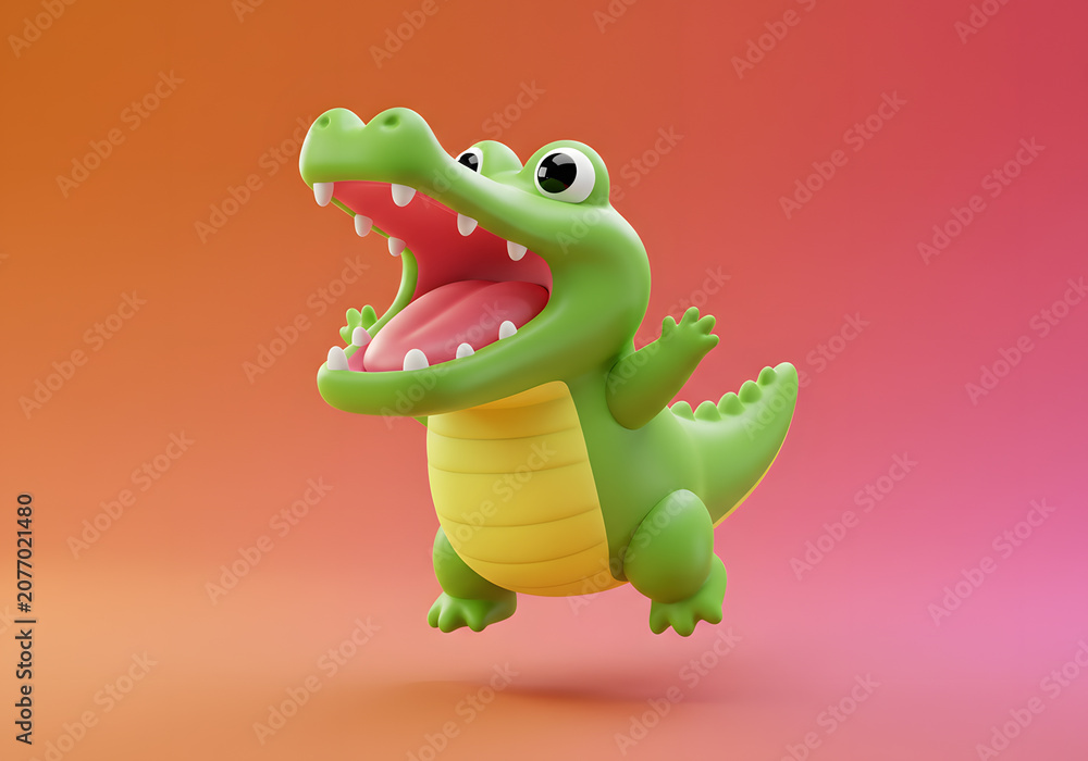 Fototapeta premium Cartoon crocodile character jumping