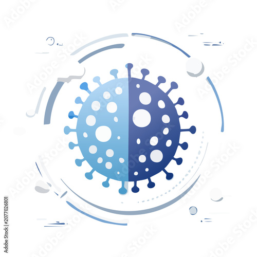 Flat illustration of a virus with orbiting particles