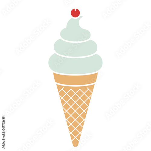 Flat illustration of ice cream cone with cherry