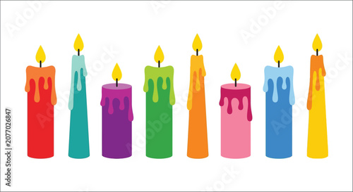 Tableau sur toile Colorful melting candles on a white background a vibrant vector illustration wax
