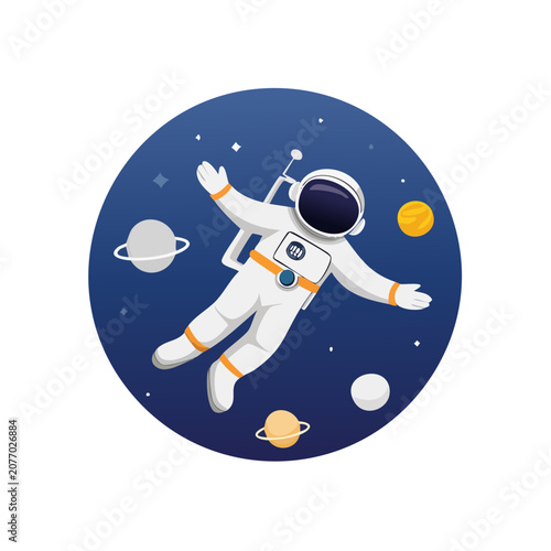 Flat vector illustration of astronaut floating in space
