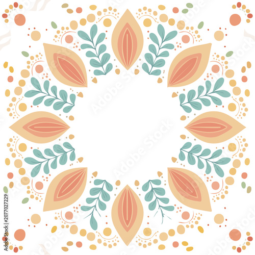 Symmetrical Floral Border with Leaves and Petals