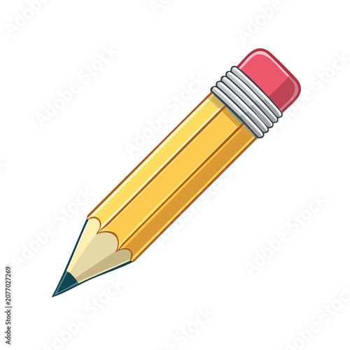 Yellow pencil with pink eraser flat vector illustration