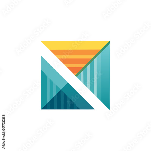Abstract geometric mountain and sunset vector illustration