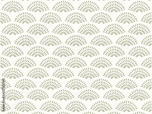 Elegant seamless pattern of stylized fan shapes with delicate dotted texture on a cream background