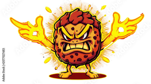 Fotografía Cookie Monster with Angry Expression Glowing Yellow on Black Background