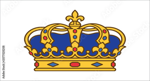 Photos Royal crown vector illustration with blue velvet and gold ornamentation on a whi