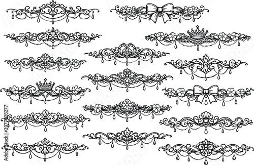 Romantic Victorian Lace Divider Collection with Ribbon Bows and Ornamental Seamless Borders
