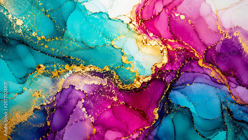 Abstract watercolor pattern with gold flecks and vibrant hues