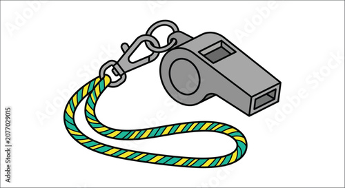 Foto Cartoon whistle with lanyard on a white background a simplified illustration for