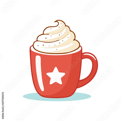 Red Coffee Cup with Whipped Cream and Star Design