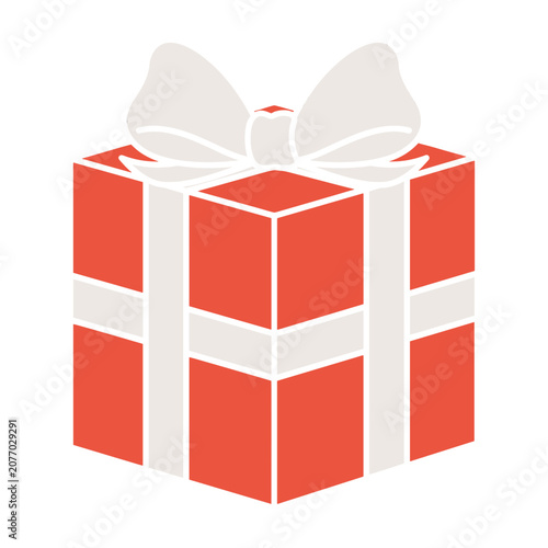Red gift box with white ribbon bow vector illustration