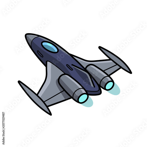 Cartoon futuristic jet with glowing engines
