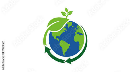 Eco-friendly globe icon with leaf and recycling arrows, sustainable environment concept.