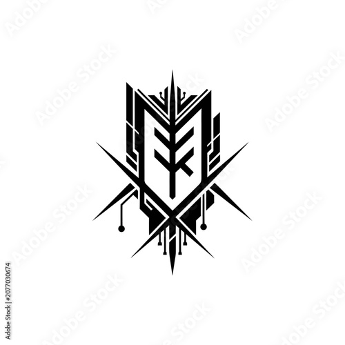 Futuristic Emblem Logo Black and White Abstract Geometric Symbol