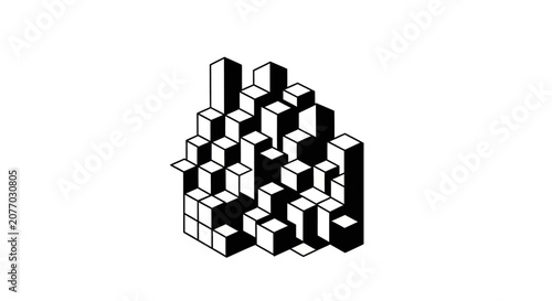 Abstract geometric 3d cubes pattern, monochrome isometric perspective, graphic design