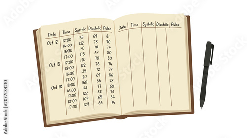 фотографія Medical Ledger Book with Handwritten Blood Pressure Readings