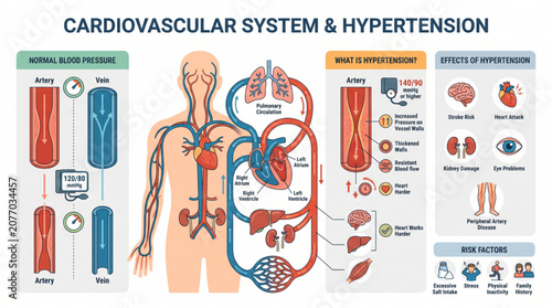 Bild auf Leinwand Cardiovascular System and Hypertension Illustration
