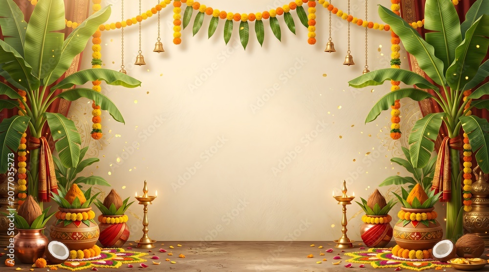 Fototapeta premium Traditional indian festival background with banana trees