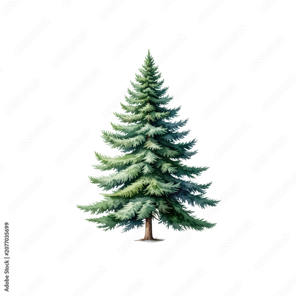 Obraz premium Watercolor Illustration of a Green Fir Tree isolated on a transparent background