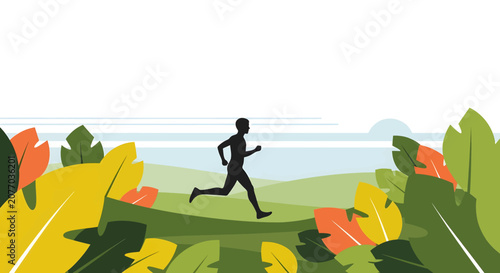 Silhouette of a Person Running Outdoors in Nature Scene.