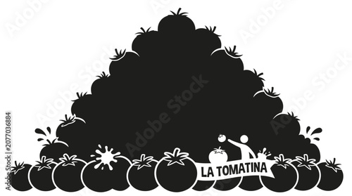A vibrant festival scene with people throwing tomatoes in a lively event at La Tomatina in Spain.