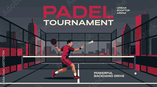 Padel Tournament Action On Urban Rooftop Arena Illustration