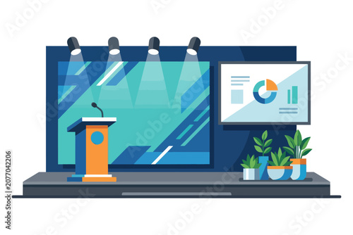 Conference Stage Presentation Vector Illustration