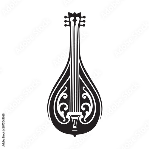 Lute sting instrument logo svg vector black silhouette.