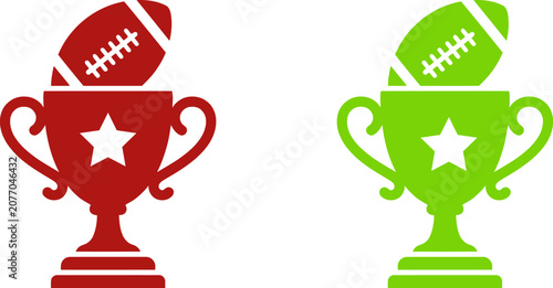 Schilderij op canvas American football trophy icon set red and green colors