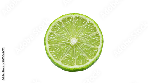 Close-up of a vibrant green lime half showing juicy segments and white pith isolated on a transparent background