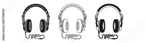 Obraz na plátně Three black and white headphone line icons set
