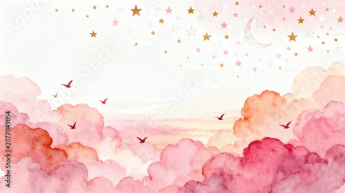 Fotografie Twilight Charm Fantasy Sky isolated watercolor vector illustration svg