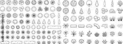 Fotografie Landscape CAD symbol mega library, top view tree and shrub planting blocks for s
