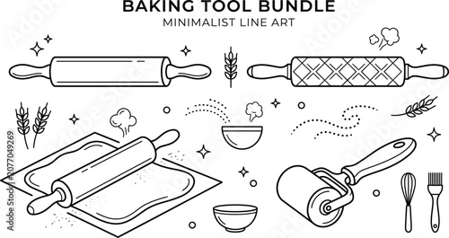 Tableau sur toile Baking tool bundle vector doodle icon set with rolling pin dough whisk bowl and
