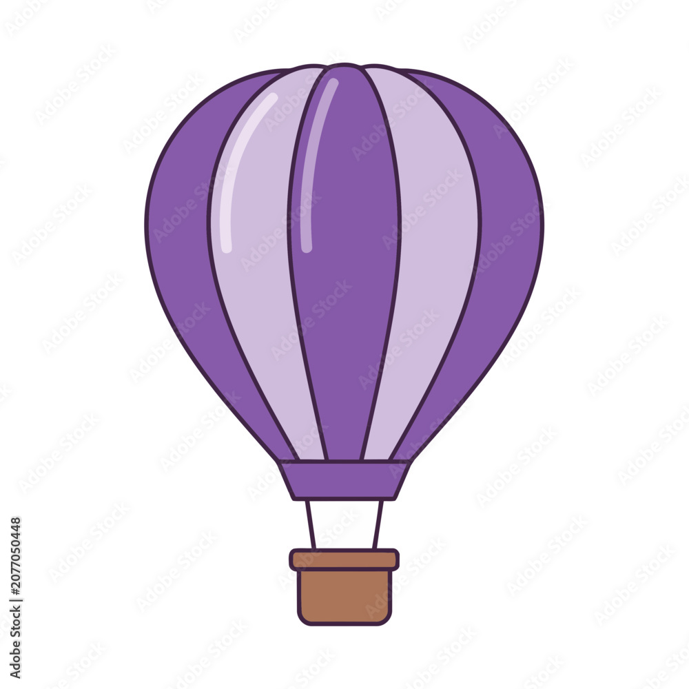 Naklejka premium Purple hot air balloon with basket vector illustration