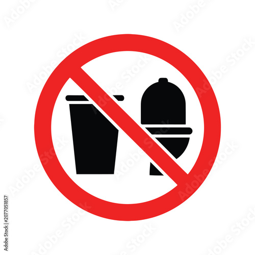 No Trash in Toilet Vector Icon – Waste Disposal Prohibition Sign for Restroom Safety