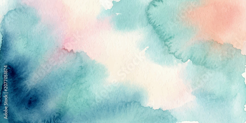 Quadro su tela Abstract watercolor sky with soft blue clouds, vintage textured paper background