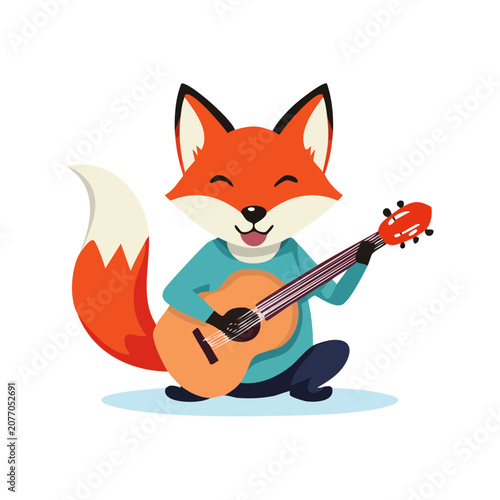 Cute fox playing acoustic guitar cartoon vector